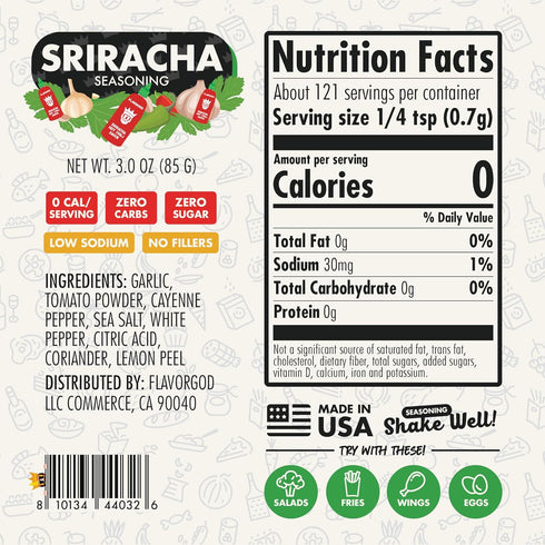 2 Sriracha Seasoning Mix, Bottles by Flavor God - Premium All Natural & Healthy Spice Blend for Veggie Frittata, Toast