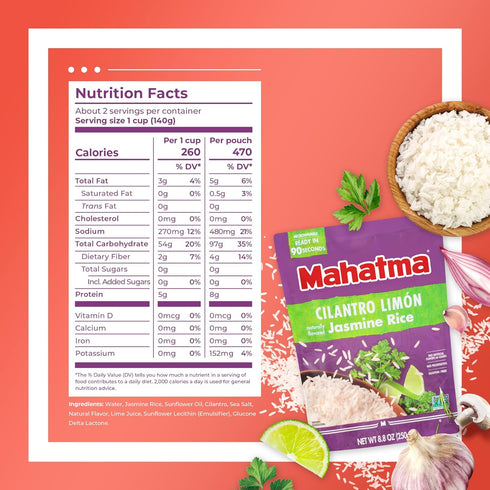 90 8.8 Pack 6 Mahatma Ready to Heat Cilantro LimnFlavored Jasmine Rice, Precooked Rice, Microwaveable in Seconds