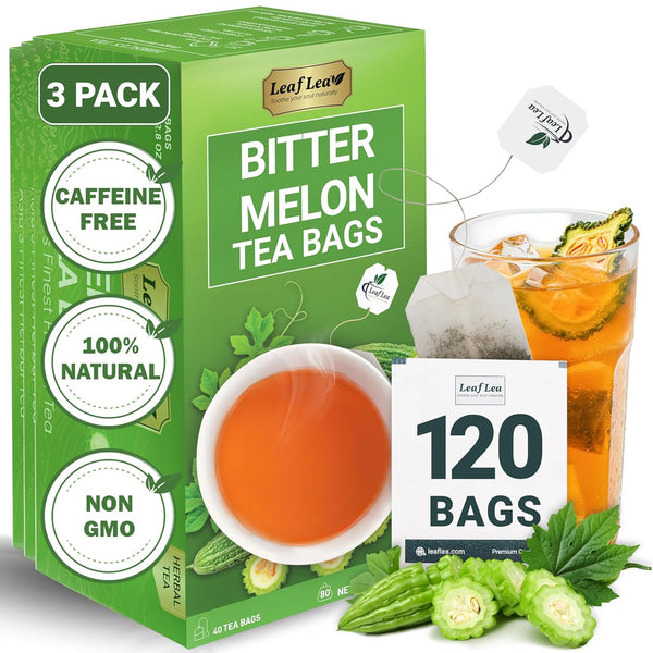 LeafLea 120 Bitter Melon Tea Bags, 100% Pure Bitter Melon Fruit. Supports