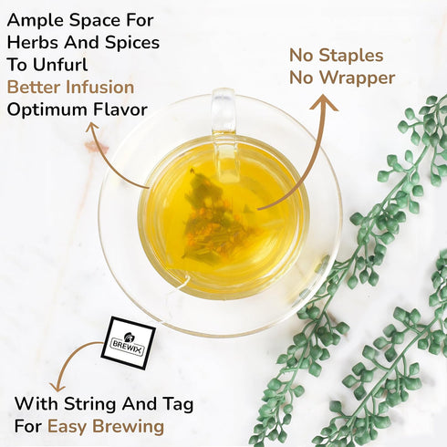 BREWIX Turmeric Ashwagandha Herbal Tea Bags (20 Pyramid Bags) - Caffeine Free, Gluten Free, Pure Herbal Blend
