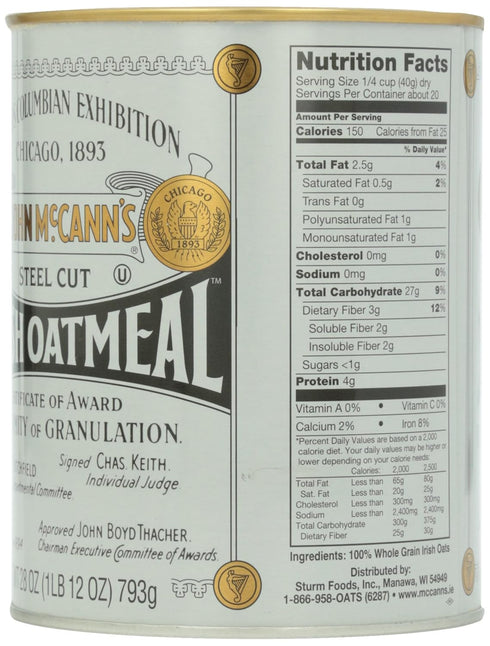 28 (Pack 4) McCann's Irish Oatmeal, Traditional Steel Cut Oats, Ounce
