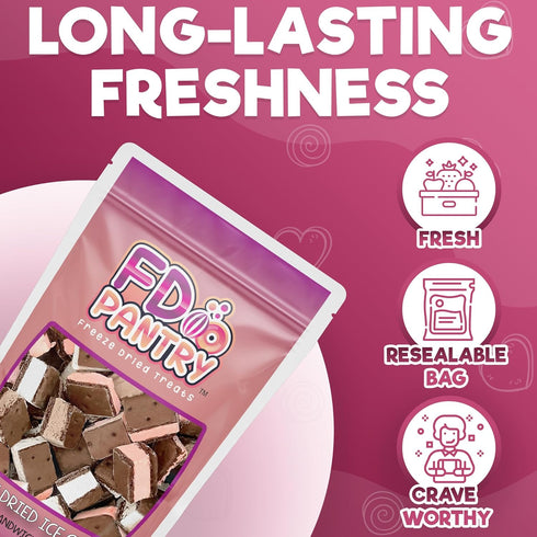 2.5 oz, 3 Pack Freeze Dried Ice Cream Sandwich Bites, Neapolitan, Crunchy & Sweet Snack, Dehydrated, Resealable Gift