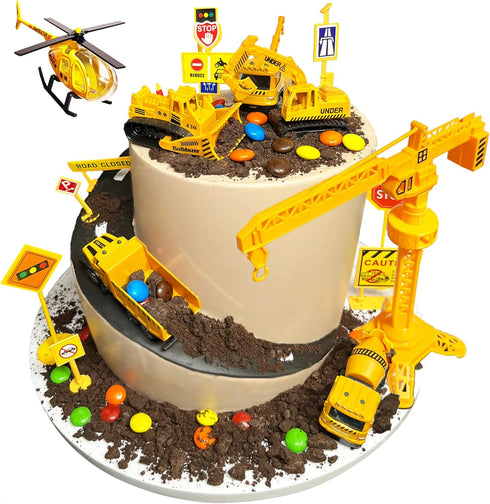 SEERMIA 21-pieces mini construction vehicles Cake Decoration Tower Crane Set truck cake toppers