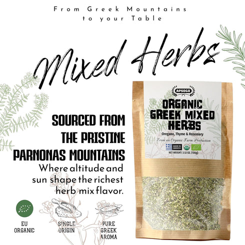 (3.52 oz) APSOGO Organic Greek Seasoning Blend Greek Oregano, Rosemary & Thyme - Authentic Mediterranean Greek