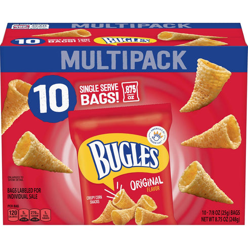 Bugles Multipack, 10 8.75 oz Original Crispy Corn Snacks, Snack Bags Ct
