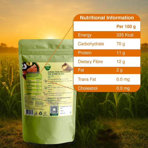 2 lbs (950g), Danodia Foods Browntop Millet, Unpolished, Natural & Gluten-Free Whole Grain Superfood, Plant-Based