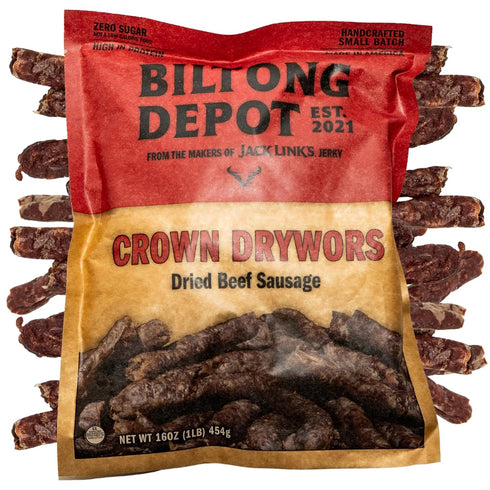 1lb (16oz) Biltong Depot Crown Drywors - | Air-Dried Beef Snack Sticks | High Protein | Paleo and Keto Friendly | Zero