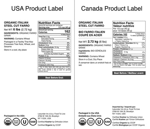 6 Food to Live Organic Italian Steel Cut Farro, Pounds Non-GMO, Cracked Pearled Wheat Grain, Non-Irradiated, Vegan