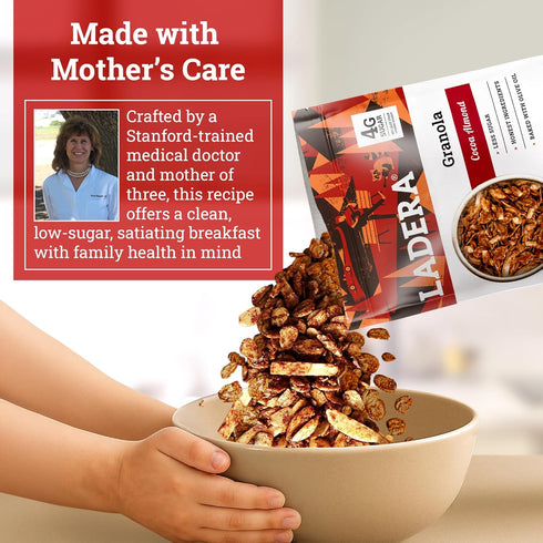 11 OZ Ladera Cocoa Almond Granola - Low Sugar Chocolate Breakfast Cereal, Gluten Free & Vegan, Honest Ingredients