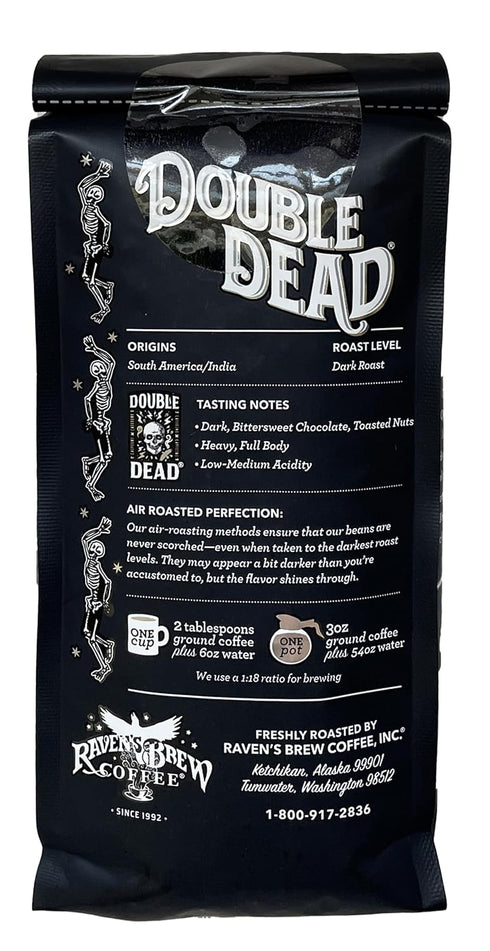 12oz Raven's Brew Coffee High Caffeine Coffee Dark Roast Whole Bean Double Dead