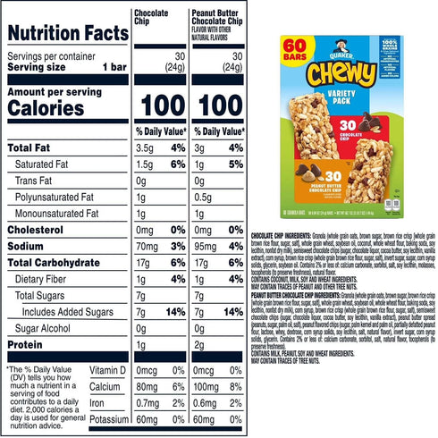 KD Chocolates Pack, 60 Quakar Chewy Granola Bar, Variety ct.