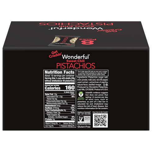 4.5 (Pack 8), Wonderful Pistachios In Shell, Sweet Chili Flavored Nuts, Ounce Bag of Protein Snacks, Office Snacks