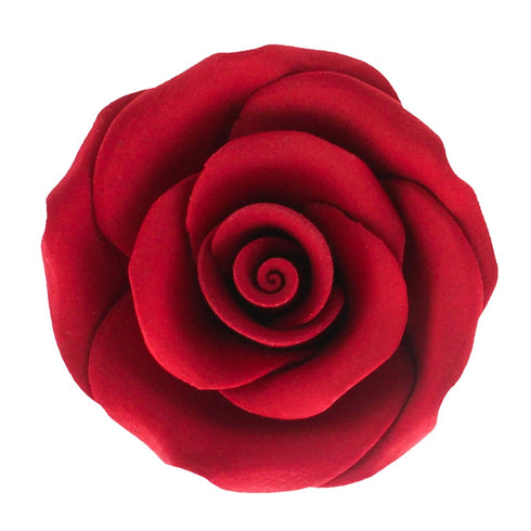 (12 Count, 1.5 Inch) Sugar Roses Medium Wired Gum Paste Flowers with Calyx, Red Roses for Cake Decorating, by Global