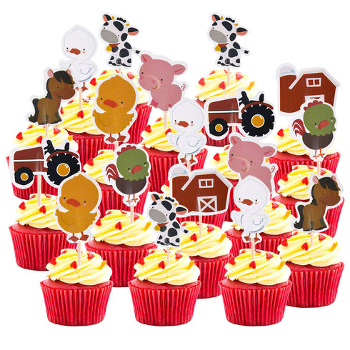 96 Pieces Farm Animal Cupcake Toppers, Chicken Duck Goose Cow Pig Tractor Horse Picks for Baby Shower Birthday Party.
