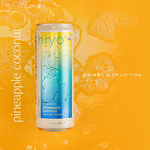 12 Pack Hiyo Organic Social Tonic - Pineapple Coconut, - N.A. Functional Seltzer, Sparkling Water Crafted with Organic