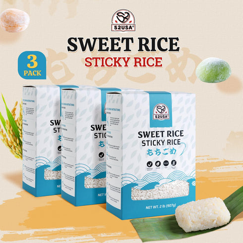 52USA 2 (Pack 3), 96 (2721g), Sweet Sticky Rice Pound of Premium Glutinous Rice Ounce Gluten-Free, Vegan, All Natural