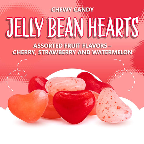 2-Pound Heart Jelly Beans | Bag | Pink & Red Candy Hearts | Cherry, Strawberry & Watermelon Flavors | Bulk Mini Candy