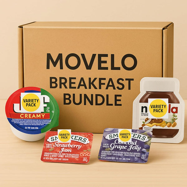 Movelo Breakfast Spreads Variety Pack 40 Single-Serve Portion Cups Peanut Butter, Hazelnut Cocoa