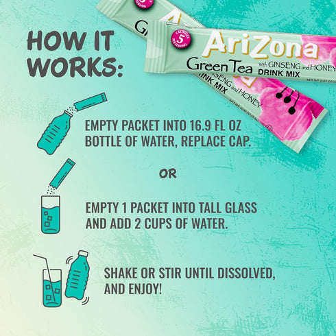0.07oz 120 Count 10ct (Pack 12) AriZona Green Tea with Ginseng and Honey - On-the-Go Powdered Drink Mix, - Boxes
