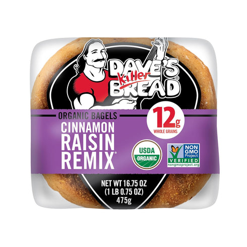 5 Count Dave's Killer Bread Cinnamon Raisin Remix Bagels, Organic Cinnamon Raisin Bagels