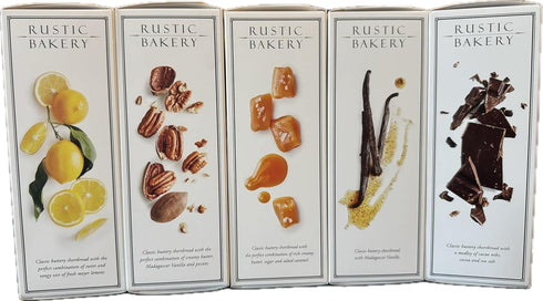 KOKOBUNCH 5 Rustic Bakery Short Bread Variety Cookie Bundle of (Lemon | Pecan | Salted Caramel | Chocolate Cacao Nibs |