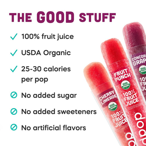 100% 20ct, GoodPop Organic Freezer Pops - Cherry Limeaide, Fruit Punch, Grape, Juice, No Added Sugar - Box