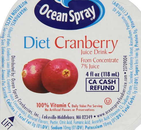 4 Fl.Oz, (Pack 48) Ocean Spray Juice Cups, Diet Cranberry