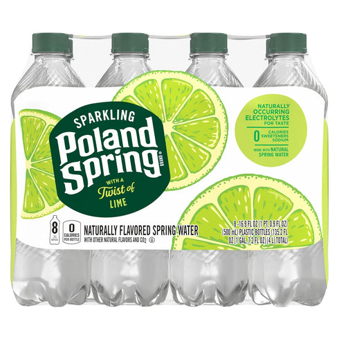 16.9 oz. (8 Pack) Poland Spring Sparkling Water, Zesty Lime, Bottles