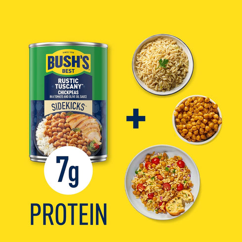 15.5 oz (Pack 12) BUSH'S BEST Canned Rustic Tuscany Chickpeas, Source of Plant Based Protein and Fiber, Low Fat, Gluten