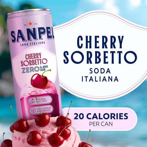 0g 24-Pack Sanpellegrino Soda Italiana Cherry Sorbetto Italian Sparkling Drink, Added Sugar, Real Fruit Juice, Italian