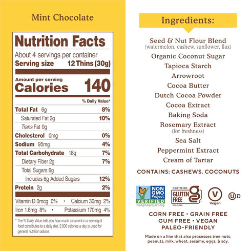 4.25 oz (Pack 6) Simple Mills Mint Chocolate Seed and Nut Flour Sweet Thins, Paleo Friendly and Delicious Sweet Thin
