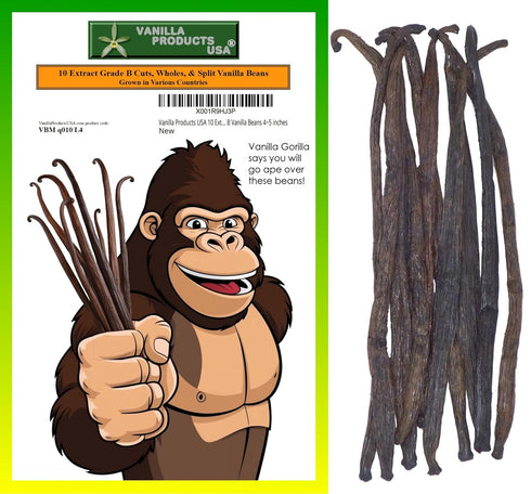 Vanilla Products USA 10 Extract Grade B Vanilla Beans, 4~5 inches (12~14 cm)