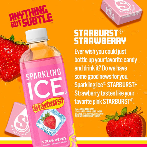 17 oz (Pack 12) Sparkling Ice STARBURST Strawberry, Zero Sugar Flavored Sparkling Water, with Vitamins