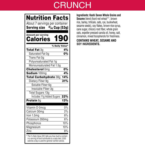 Kellogg's 13.8oz (1 Kashi GO Cold Breakfast Cereal, Vegetarian Protein, Fiber Cereal, Crunch, Box Box)