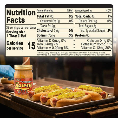 17.8 oz Spicy Hot Dog and Sausage Relish Slawsa Gourmet Cabbage Topping with Real Ingredients | | Gluten-Free, Vegan
