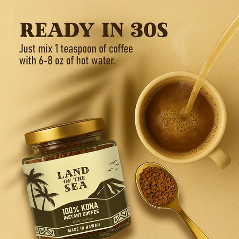 Land of the Sea 100% 1.5oz (1 Pack 22 KONA COFFEE - Premium Freeze Dried Instant Coffee - Low Acid Coffee - Medium