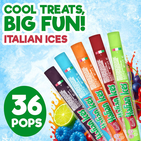 36 Count 1.5oz, Italian Ice Freeze Pops, Freeze Pops Bulk Each is Great Dye Free Popsicles for Sharing, Snacking