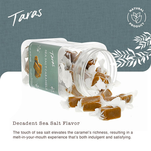 (20 oz) Taras Gourmet Sea Salt Caramels | All Natural Candy | Creamy & Individually Wrapped with Real Butter