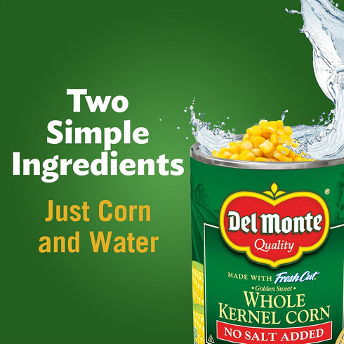 15.25 (Pack 24) Del Monte Canned Golden Sweet Whole Kernel Corn No Salt Added, Ounce of Canned Corn