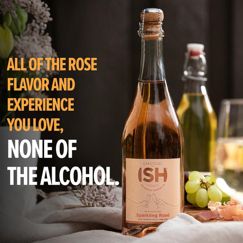 750 ml Chateau del ISH Sparkling Non Alcoholic Rose, Award Winning Non-Alcoholic Spirits, Gluten Free, Low Calorie