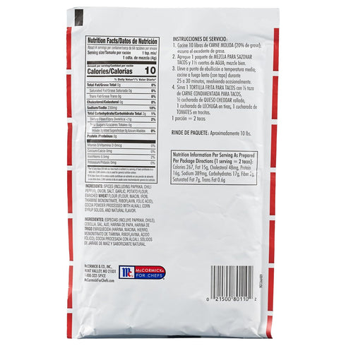 Lawry's Taco Seasoning Mix, 9 oz, Best for Chicken, Beef, Fish, Pork or Plant-Based Tacos