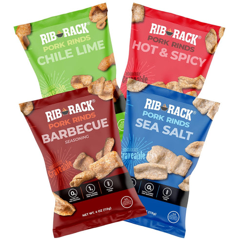 Rib Rack Pork Rinds, 4 Count Variety Pack - 4 x 4