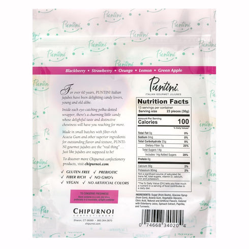 14 Oz, 300 Count PUNTINI Frutti Assortiti Italian Gourmet Chewy Jujubes, Assorted Fruit Flavors, Individually Wrapped