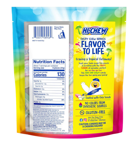 4 220+ 12.7oz HI-CHEW Tropical Mix, Kiwi Pineapple Mango Dragon Fruit, Stand Up Pouches, Pieces, each - Fun Soft