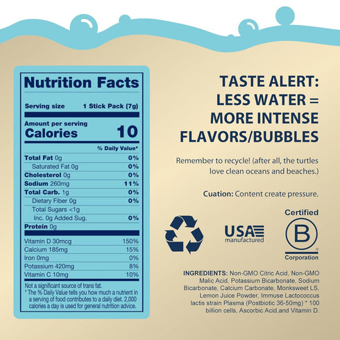 Packets (15ct) Bobelo Self Carbonating Hydration - Coconut Lime Flavor | Low Calorie Electrolyte Drink Mix | Keto