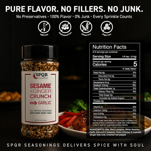 11 oz. Sesame Ginger Crunch XL All Purpose Seasoning Blend with Garlic and Some Sweet Heat