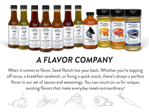 3 Pack Seed Ranch Hot Sauce Variety Bundle, - Umami Everyday Sauce, Thai Green, Smoked Jalapeno - Mild to Medium Heat