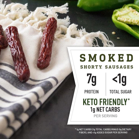 7g 2.5 oz. (Pack 7) Duke's Pork Hatch Green Chile Smoked Shorty Sausages, Protein Per Serving, Snack Bags