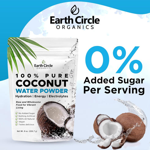 Earth Circle Organics Pure Coconut Water Powder - Electrolyte Supplement, 8oz (Pack of 1)