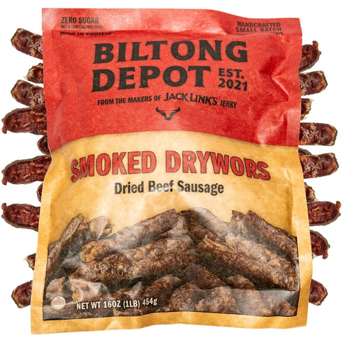 1 lb (16oz) Biltong Depot Smoked Drywors - | South African Air-Dried Beef Snack Sticks | High Protein | Keto and Paleo